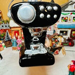 Glass Espresso Coffee Maker Holiday Ornament Black & Silver